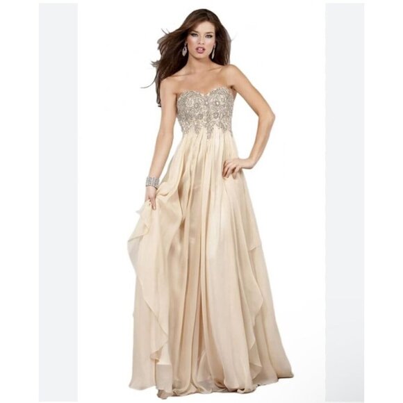 Jovani Nude Tiered Strapless Sequin Sweetheart Neckline Maxi Prom Dress Size 6 - Picture 1 of 12